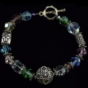 Vintage Bali Sterling Silver Crystal‎ Bracelet 7.5"